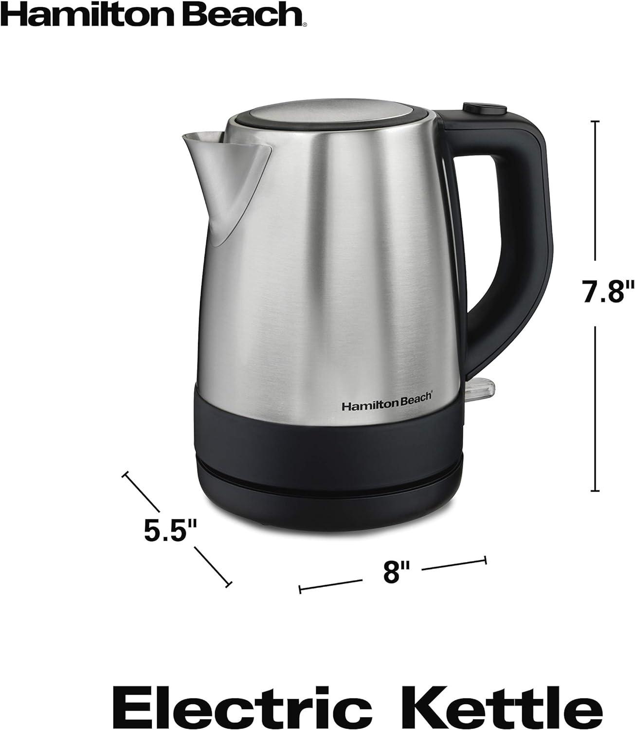 Hamilton Beach Electric Tea Kettle, Water Boiler & Heater, 1 L, Cordless, Auto-Shutoff & Boil-Dry Protection, Stainless Steel (40998)