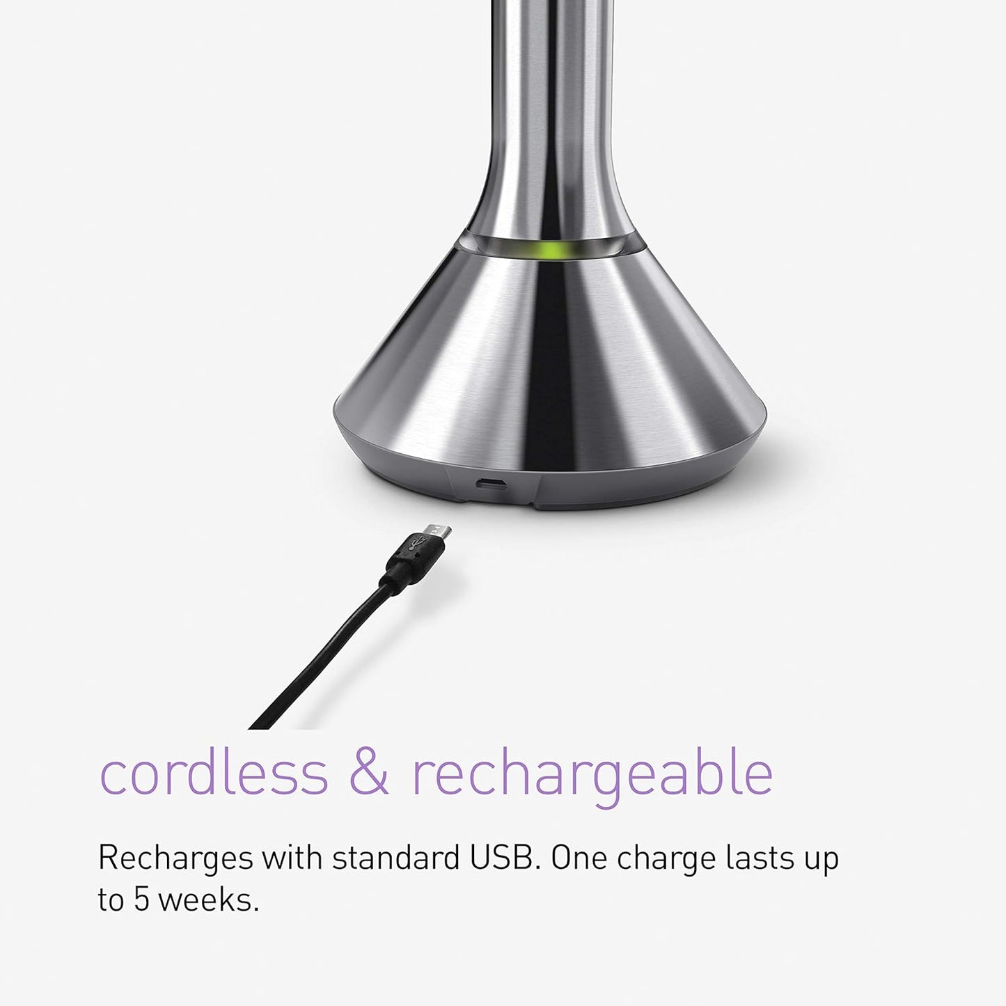 simplehuman 8" Round Sensor Makeup Mirror with Touch-Control Brightness, 5X Magnification, Rechargeable and Cordless, White Stainless Steel