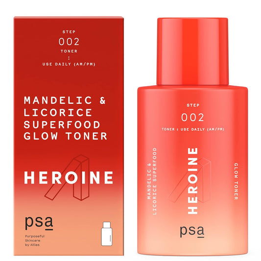 PSA Heroine Mandelic & Licorice Superfood Glow Toner: Pore-Refining Daily Toner with 6% Mandelic + Lactic Acid, Niacinamide, Licorice Root. 100 ml / 3.4 oz
