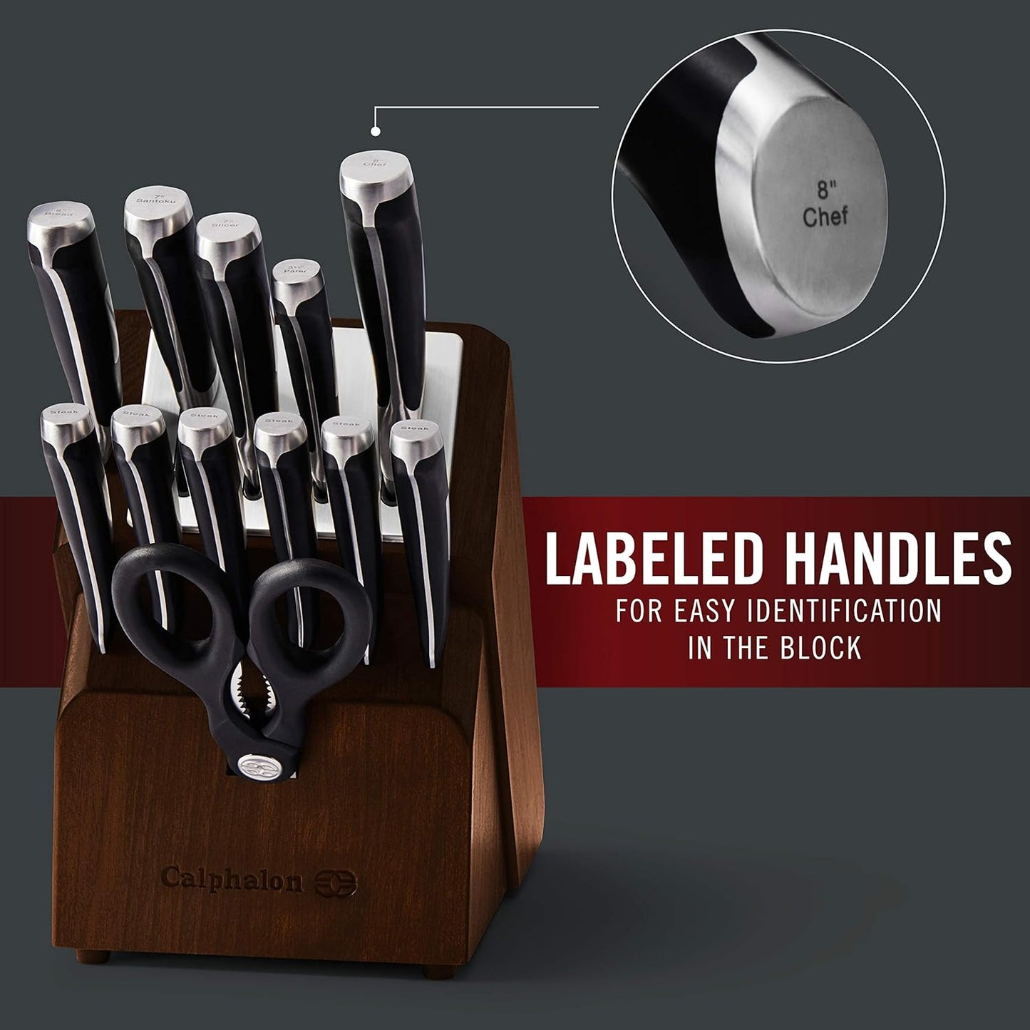 Calphalon Kitchen Knife Set with Self-Sharpening Block, 13-Piece NonStick Knives