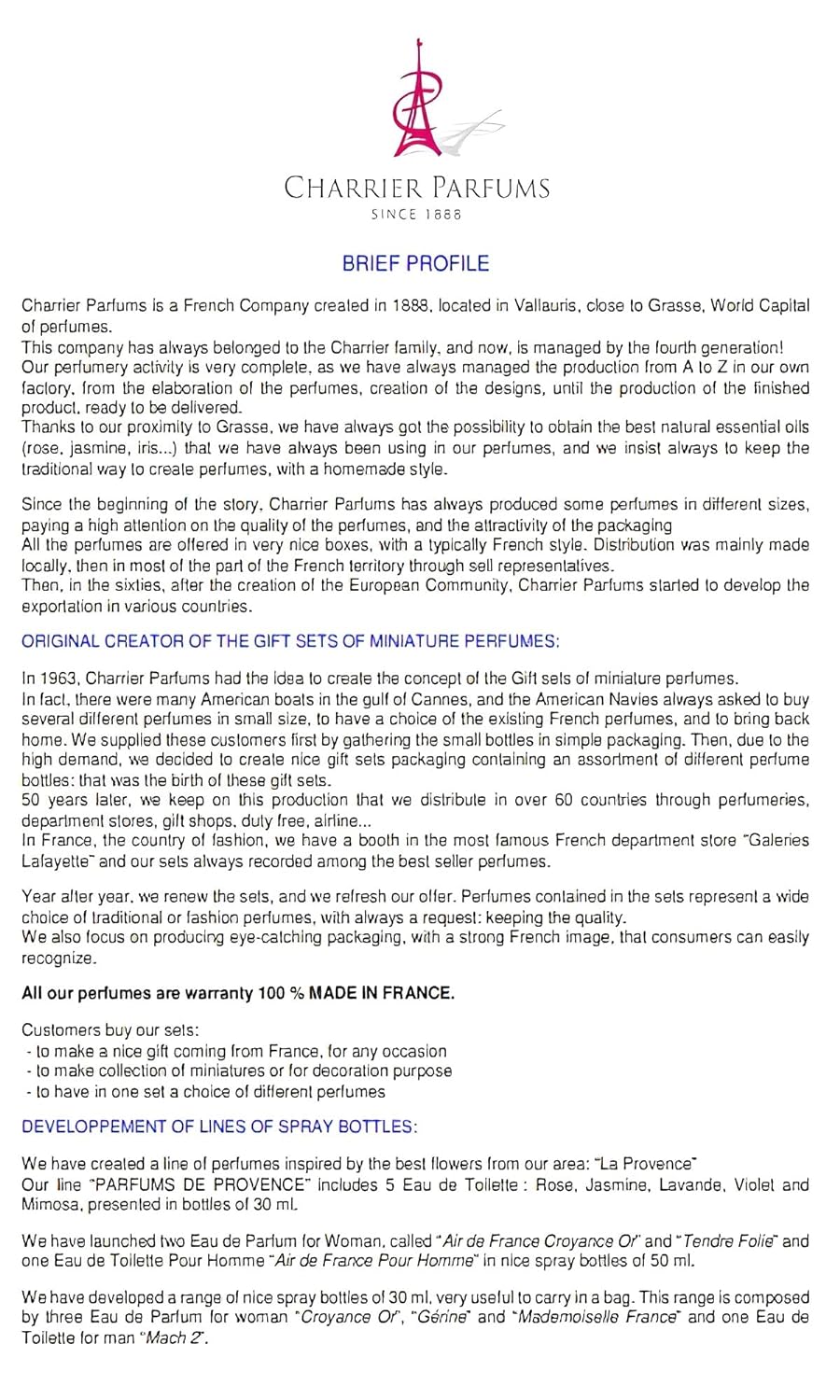 Charrier Parfums - 10 Eaux de Parfum Luxurious Gift Box - 52.7 ml - Made in Provence, France