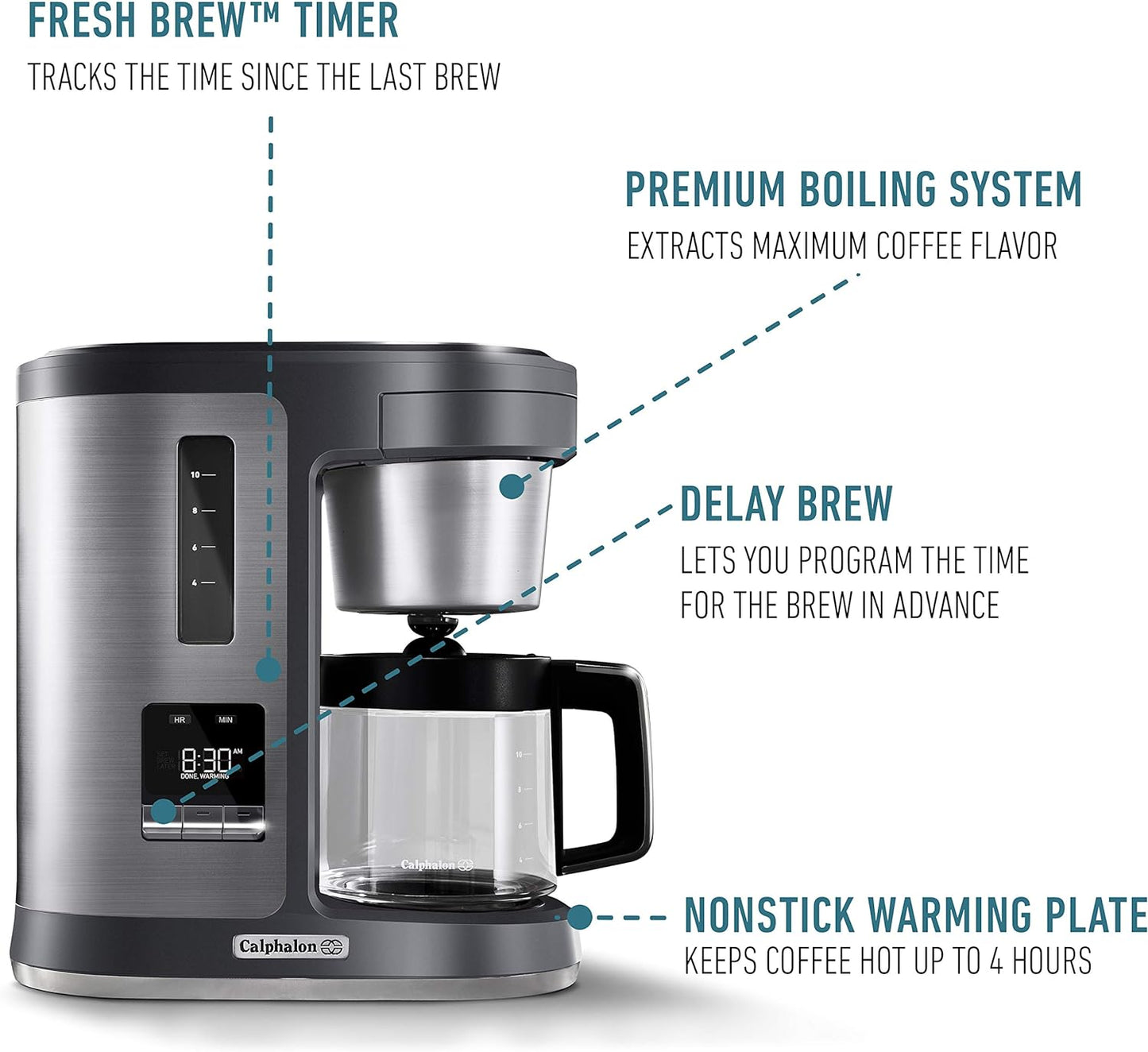 Calphalon BVCLDCG1 Perfect-Brew 10-Cup Coffee Maker, Dark Stainless Steel