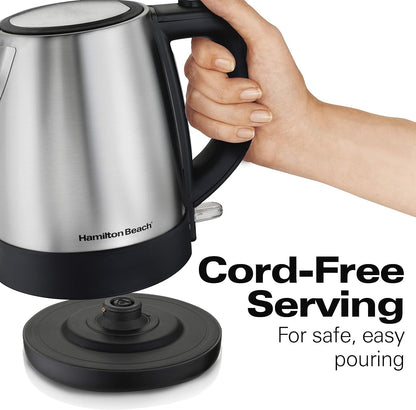 Hamilton Beach Electric Tea Kettle, Water Boiler & Heater, 1 L, Cordless, Auto-Shutoff & Boil-Dry Protection, Stainless Steel (40998)