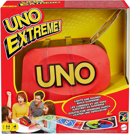 UNO Extreme Card Game Featuring Random-Action Launcher with Lights & Sounds & 112 Cards, Kid, Teen & Adult Game Night Gift Ages 7 Years & Older, GXY75